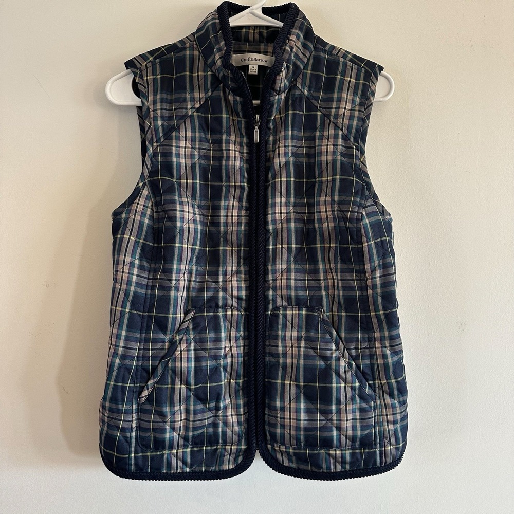 Croft And Barrow Woman Paid Zip Front 2 Pocket Mock Neck Sleeveless Vest SIZE S